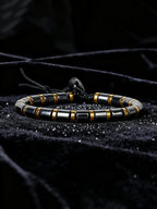 Hematite Stone Bracelet Handmade Woven with Gold color Spacers Cylinder Beads Leather for Energy Protection Reiki Charm Jewelry