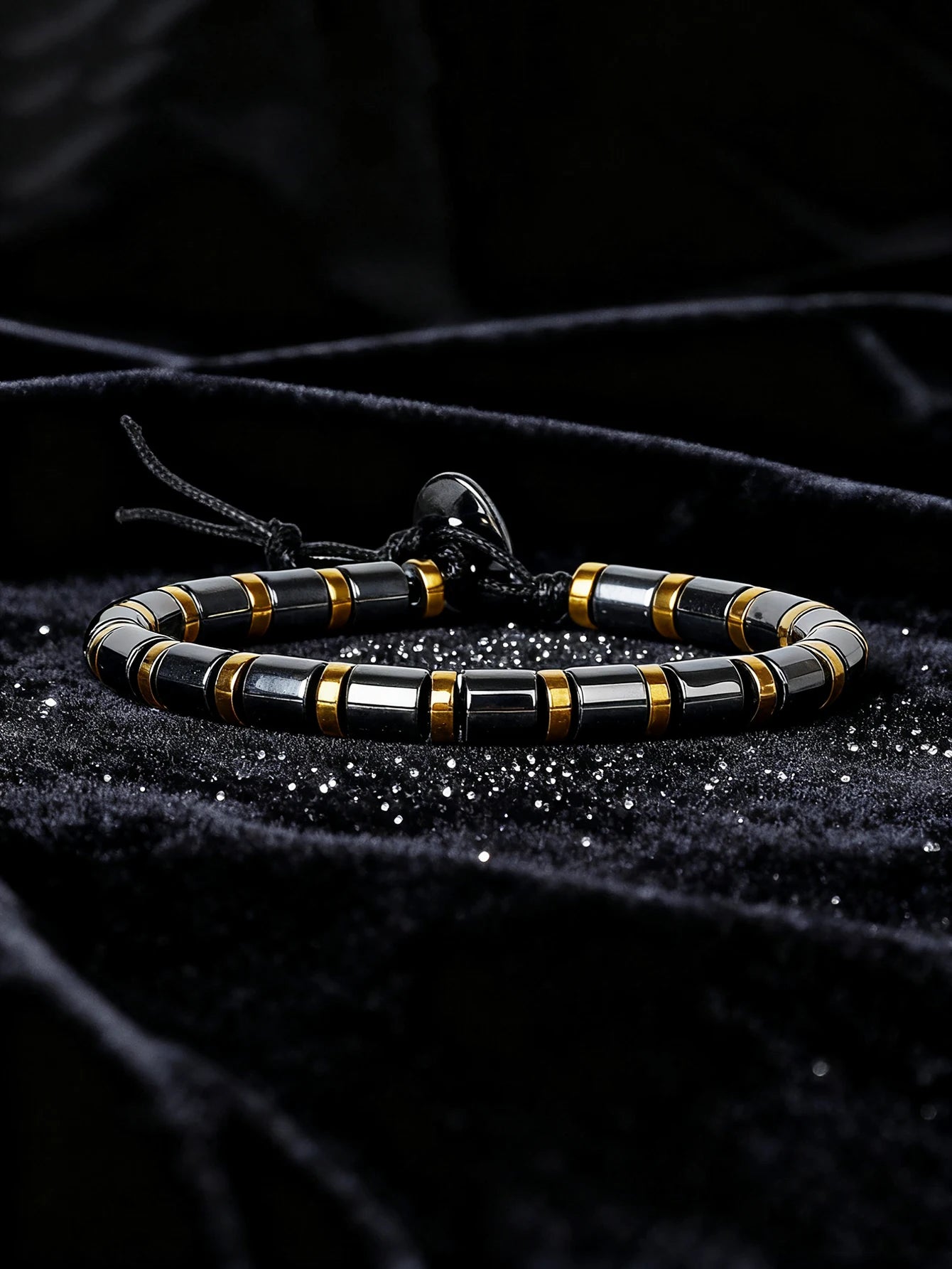 Hematite Stone Bracelet Handmade Woven with Gold color Spacers Cylinder Beads Leather for Energy Protection Reiki Charm Jewelry