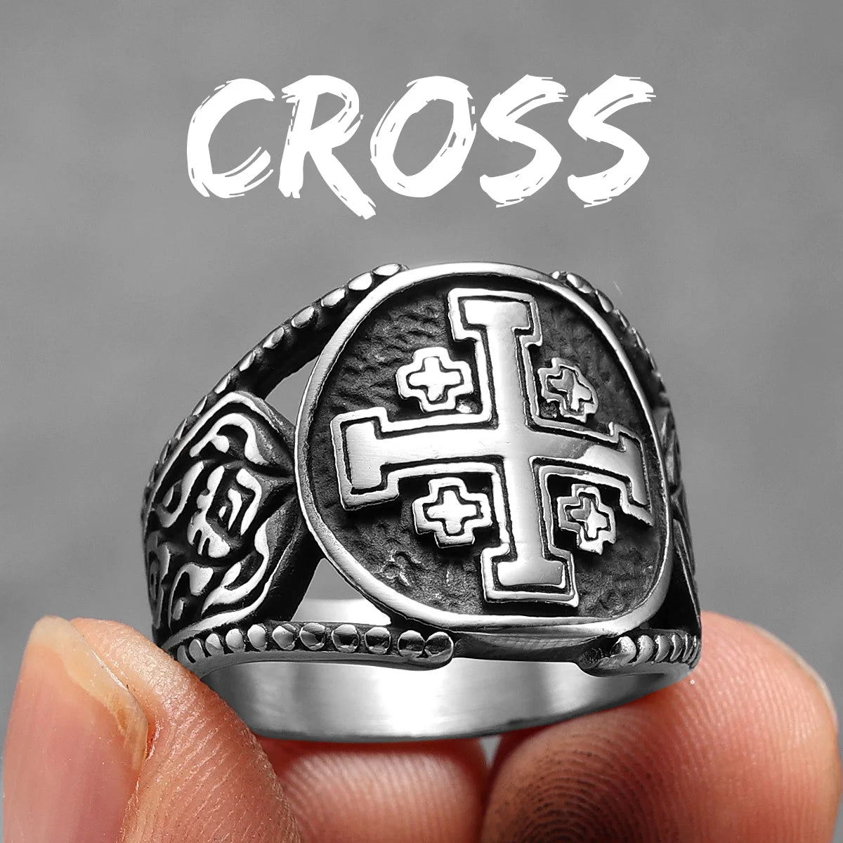 Christian Cross Black Religon Men Rings Stainless Steel Punk Cool Stuff Fashion Accessories Jewelry For Women Gift