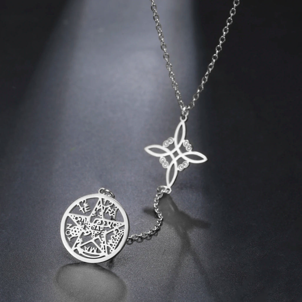 Witch Knot Pentagram Double Amulet Protection Necklace
