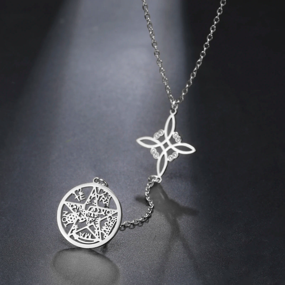 Witch Knot Pentagram Double Amulet Protection Necklace