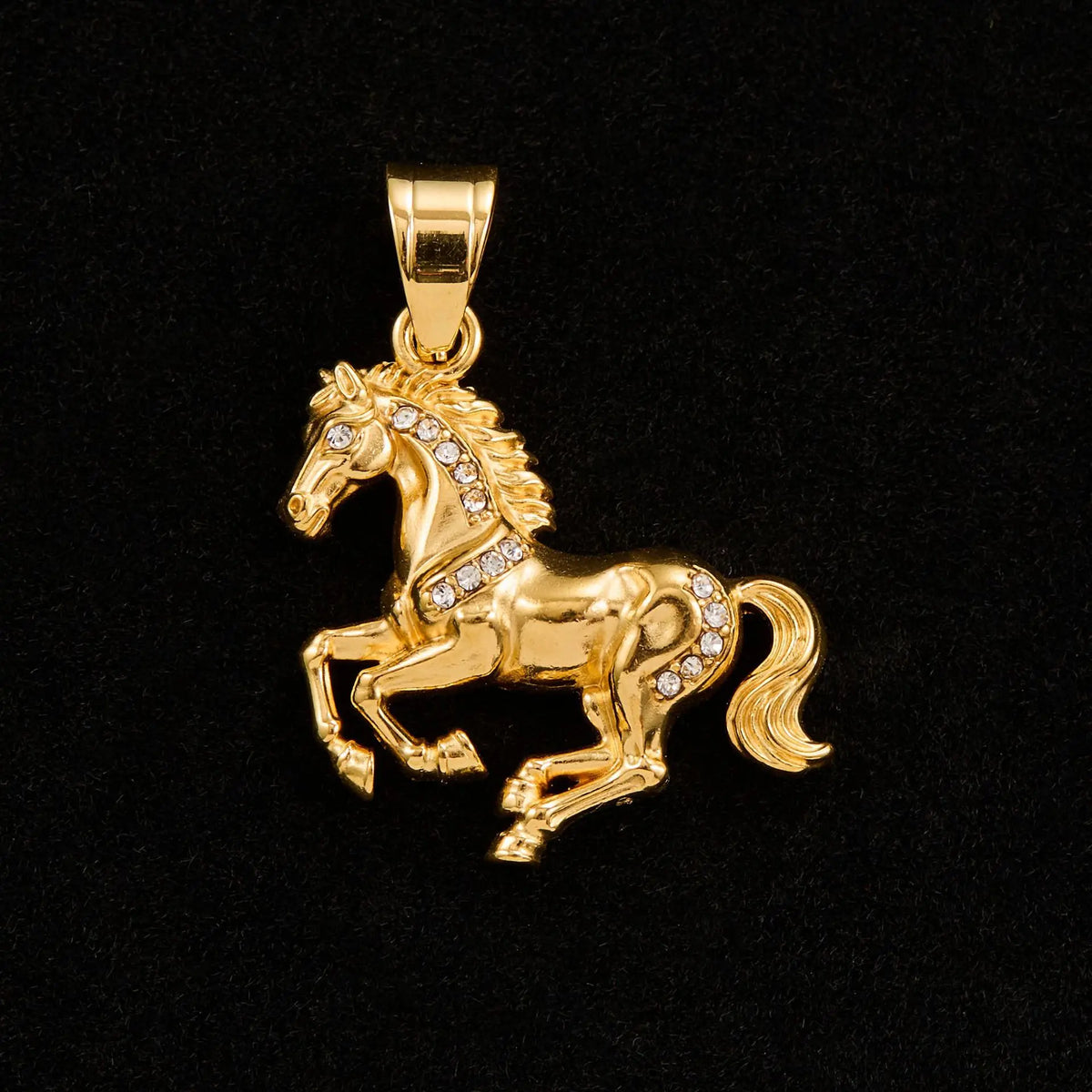 Iced Out Gold Horse Pendant Necklace — 316L Stainless Steel