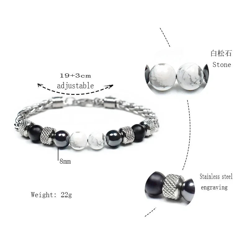 Tiger Eye Beaded Bracelet — Stainless Steel
