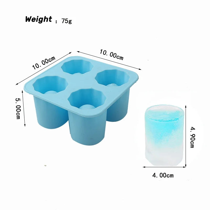 Silicone Ice Cube Mold Four Hole Press Ice Block Maker Creative Round Cup Shape Ice Molds for Whiskey Beer Bar Kitchen