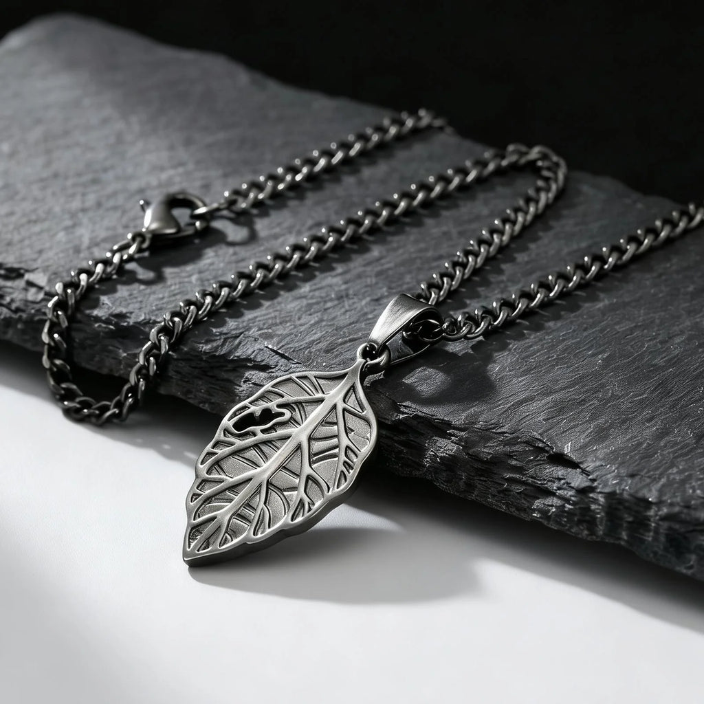 Vintage Maple Leaf Pendant Necklace for Men — Stainless Steel