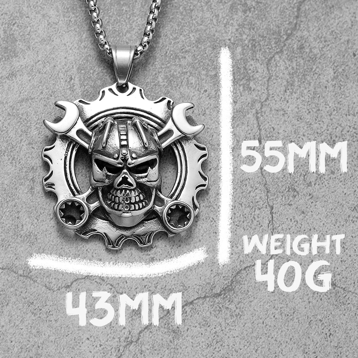 Mechanical Wrench Gear Skull Stainless Steel Men Women Necklaces Pendants Chain Punk Biker Jewelry Creativity Gift