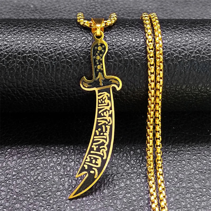 Zulfiqar Imam Ali Sword Necklace — Stainless Steel, Gold-Tone