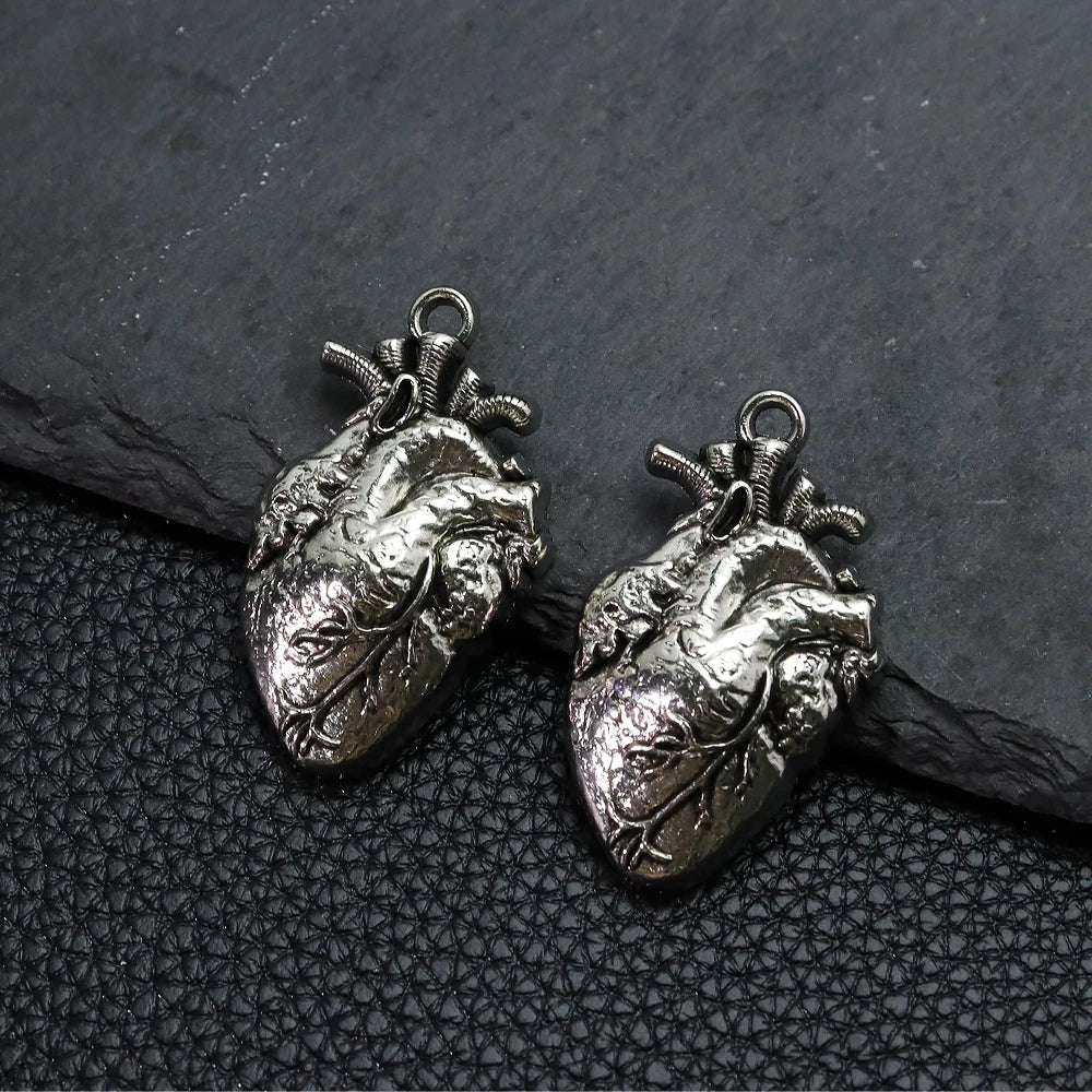 Anatomical Human Heart Pendant Necklace — Silver-Tone Gothic