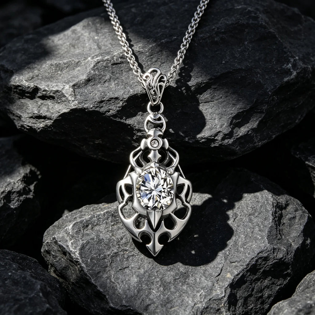 1PCS Cross-Border European and American Fashion Flame-Shaped Stainless Steel Non-Fading Men's Necklace, Shiny and Unique Sharp Arrow Pendant