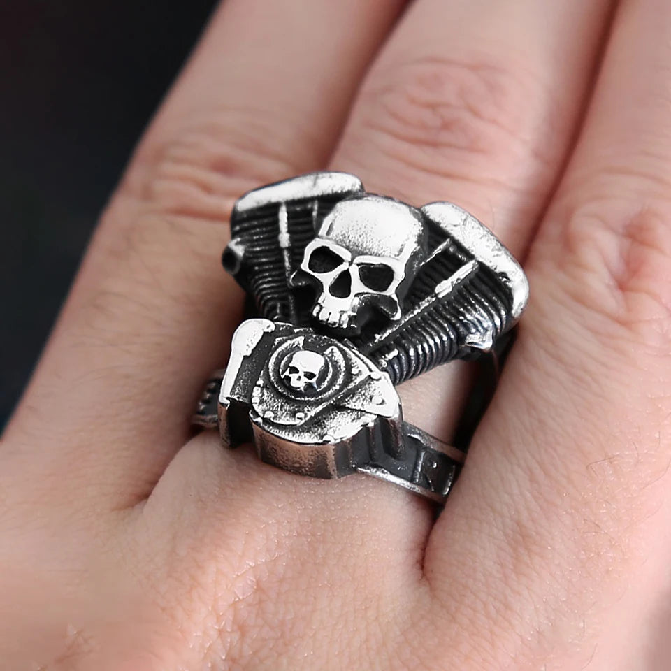 Skull Motorcycle Steel Ring Vintage Steampunk