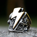 2022 New Stainless Steel Lightning Skull Ring For Men Punk Rock Gothic Punk Metal Rock Biker Jewelry Accessories