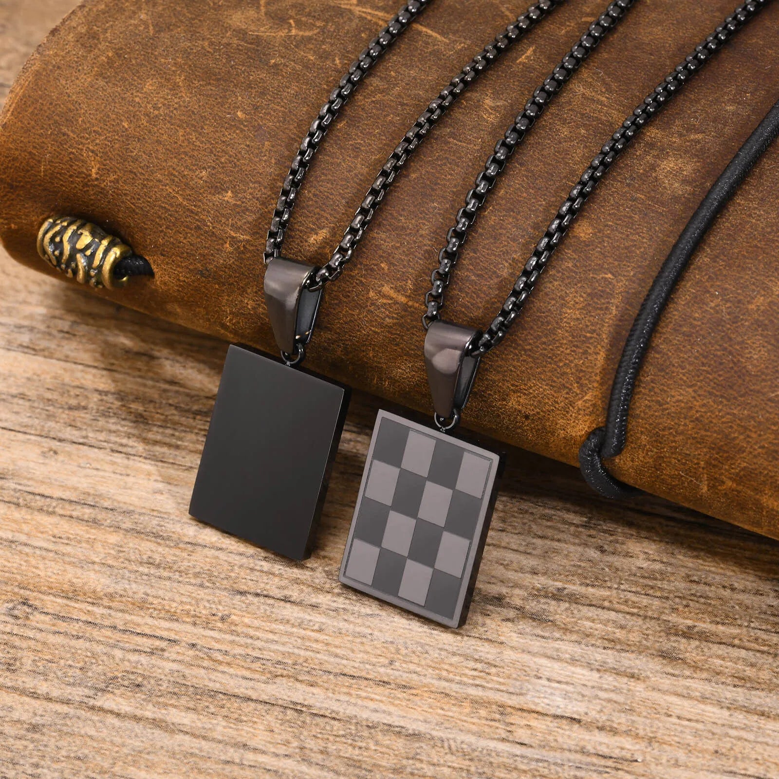 Vnox Geometric Pendant Necklaces For Boys,Stainless Steel Simple Square Dog Tag Men Necklaces,Retro Collar Jewelry Gift