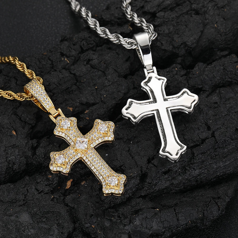 Cross Pendant Necklace Stainless Steel Full Pave