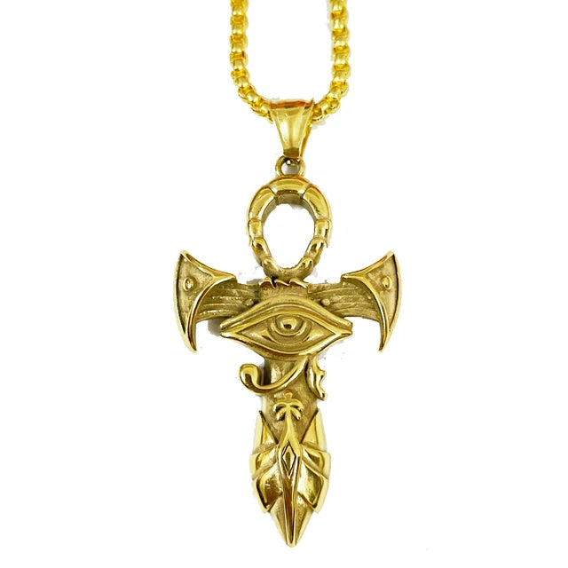 Stainless Steel Ancient Egypt Eye of Horus Pendant Necklace Vintage Egyptian Pharaoh Amulet Rune Men's Necklace Jewelry