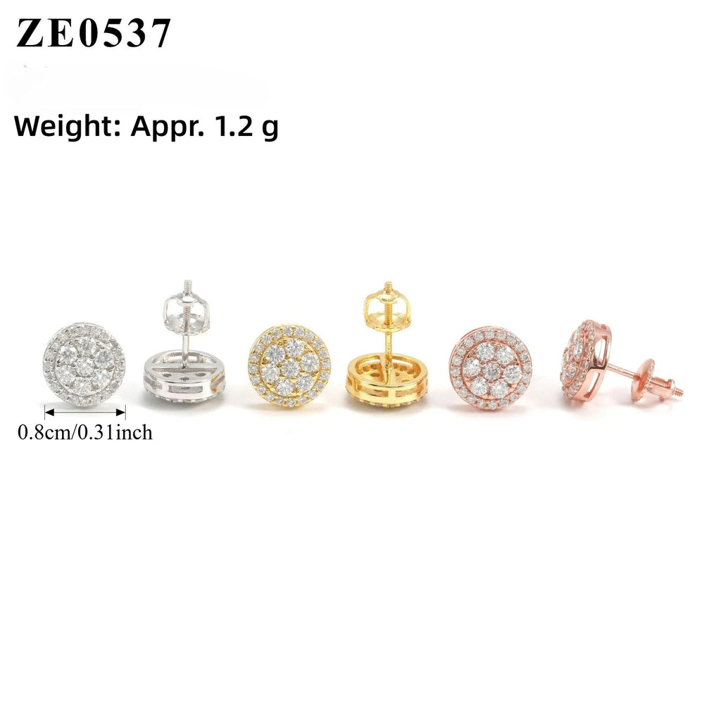 Full Moissanite D Color Women's Hip-hop Round Earrings 925 Silver Screw Ear Stud High Quality Fine Jewelry for Women men Gift