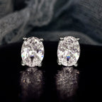 Oval Colored Zircon Four Claw Stud Earrings — Stainless Steel