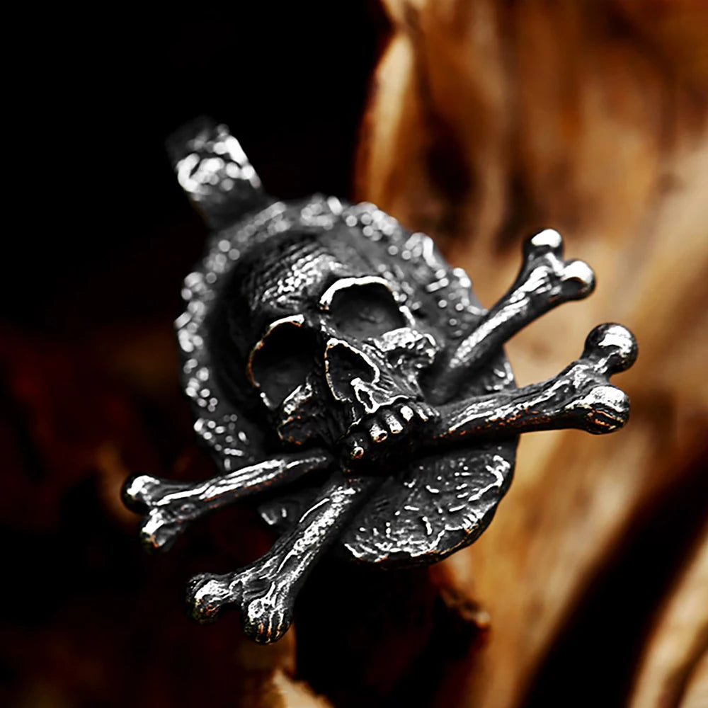 Gothic Skull Crossbones Pendant Necklace — Stainless