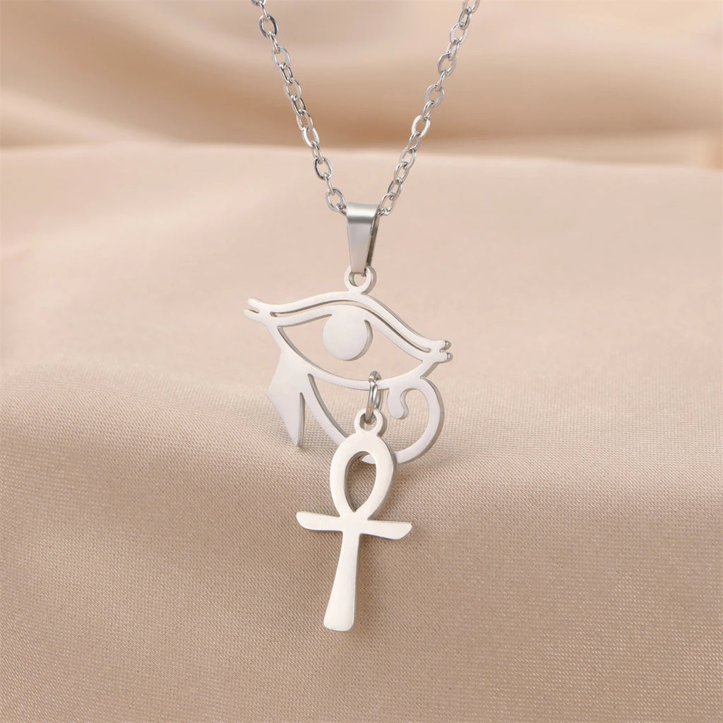 Eye of Horus & Anubis Talisman Pendant Necklace — Stainless Steel