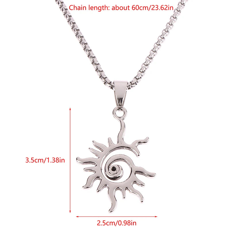 Fashion Creative Sun Flame Pendant Necklace Punk Hip Hop Retro Hipster Men's Hollowed Out Titanium Steel Necklace
