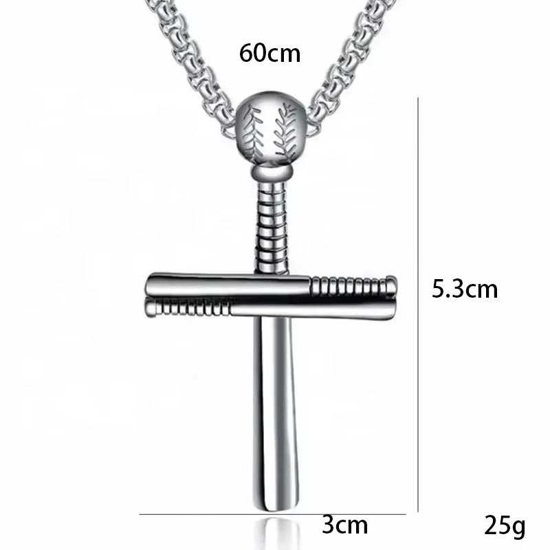 Cross Baseball Pendant Necklace Stainless Steel