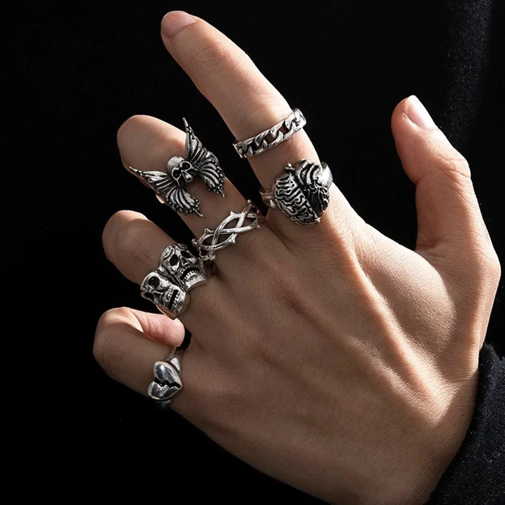 Spider Bat Skull Snake Ring Set — Stainless Steel