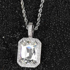 Iced Out Rope Pendant Necklace Stainless Steel