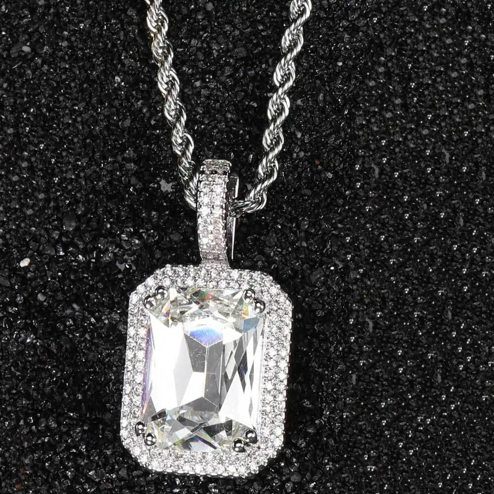 Iced Out Rope Pendant Necklace Stainless Steel