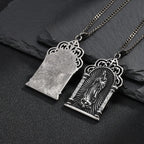 Men Stainless Steel Virgin Mary Pendant Necklace Retro Grey Clear CZ Crystal Gothic Church Religious Amulet for Daily Wear