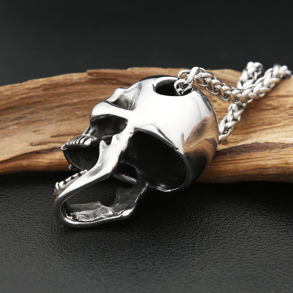 Gothic Skull Bottle Opener Pendant Necklace — Stainless