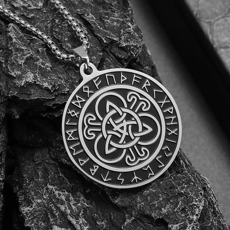 Stainless Steel Trinity Celtic Knot Nordic Rune Pendant Necklace Retro Ethnic Style Irish Knot Lucky Amulet Jewelry for Men