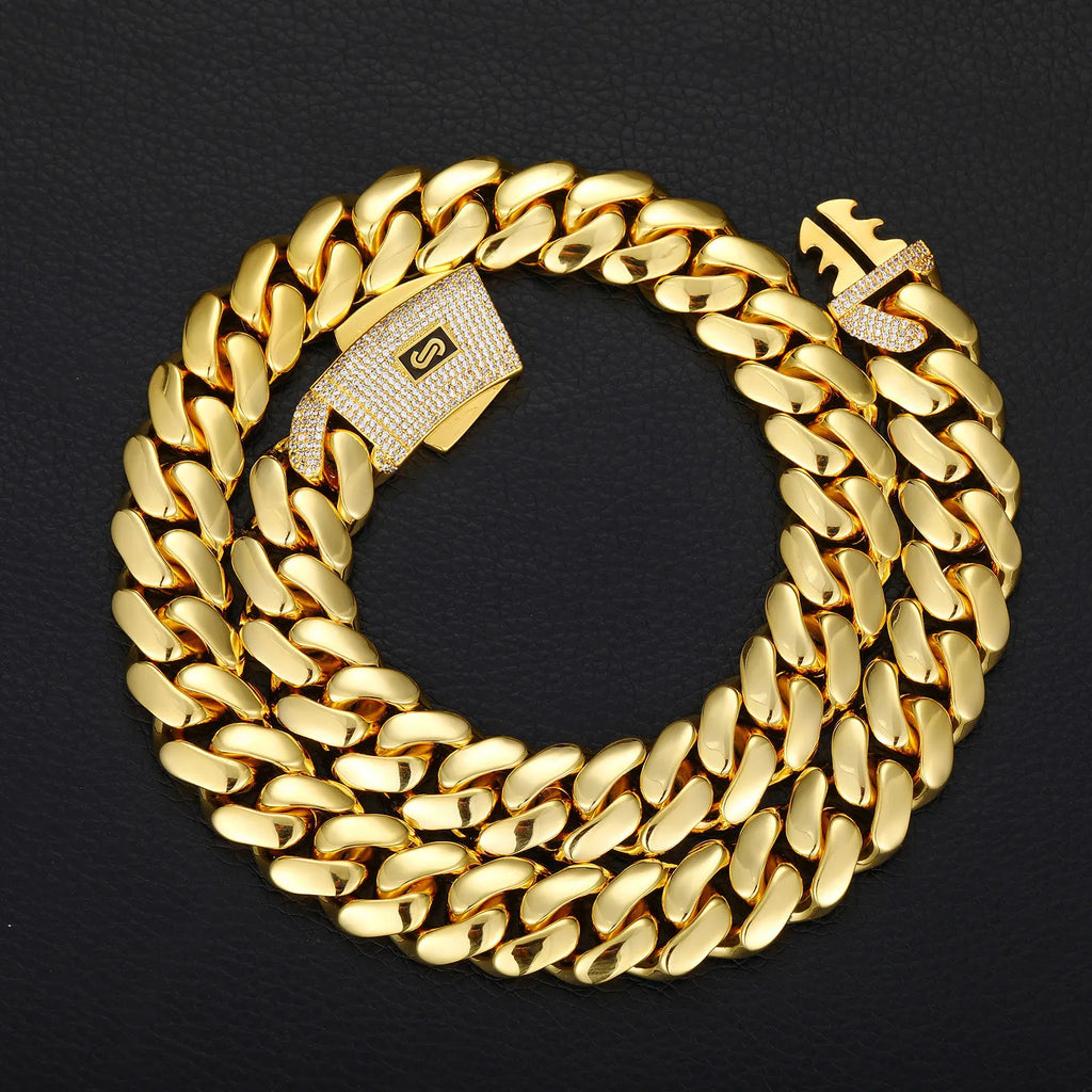 Polished GoldCuban Link Chain Necklace Hip Hop Clasp Design Unisex Chunky Chain Nightclub Party Jewelry Trendy Essential