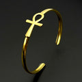 Ancient Egyptian Ankh Cross Key of Life Symbol Open Cuff Bangle for Women Men Stainless Steel Egypt Adjustable Bracelet Jewelry