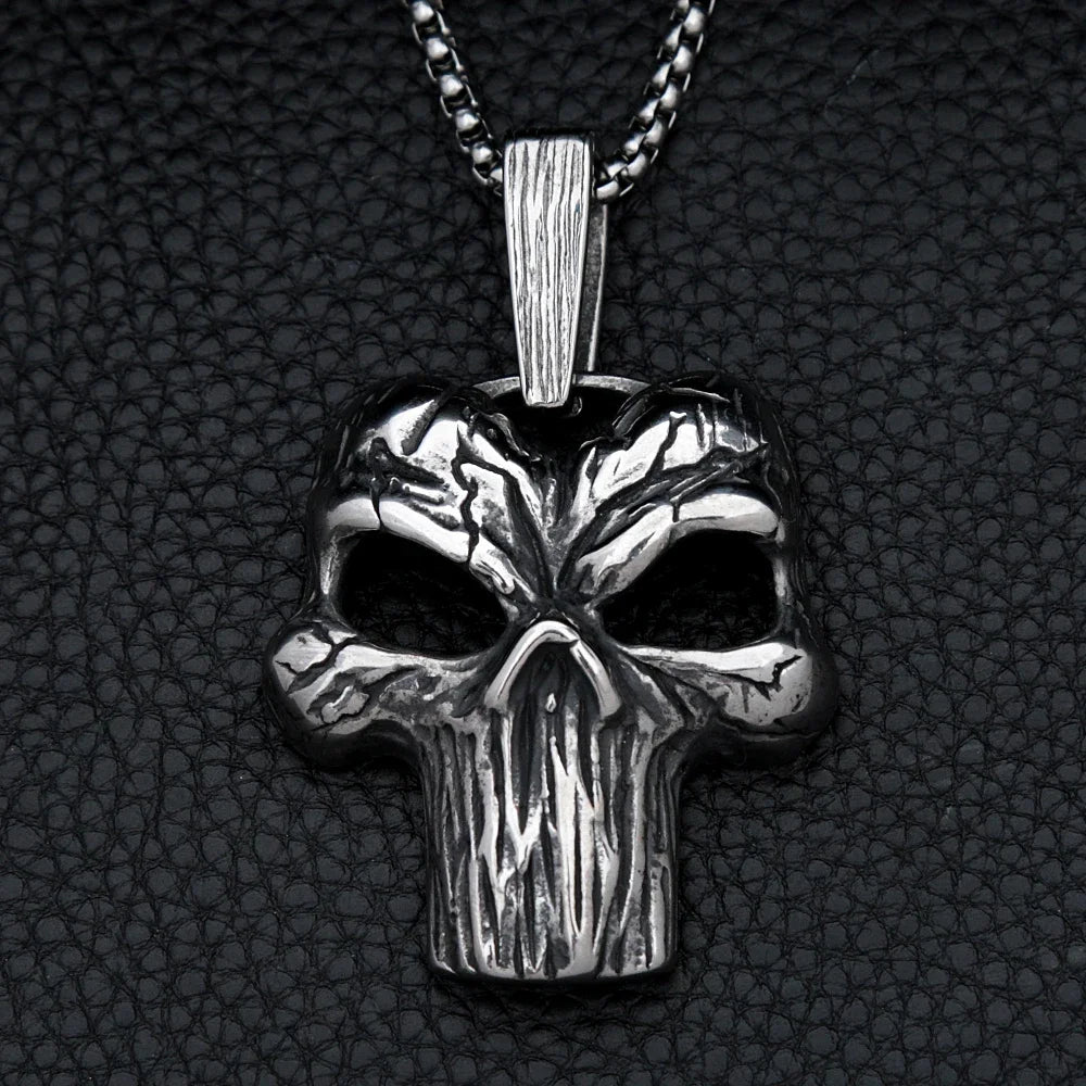 Vintage Large Skull Pendant Necklace — Stainless Steel