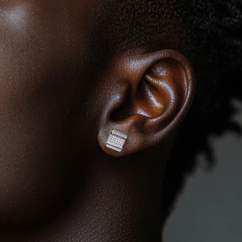 Iced Out Square Stud Earrings — 925 Silver