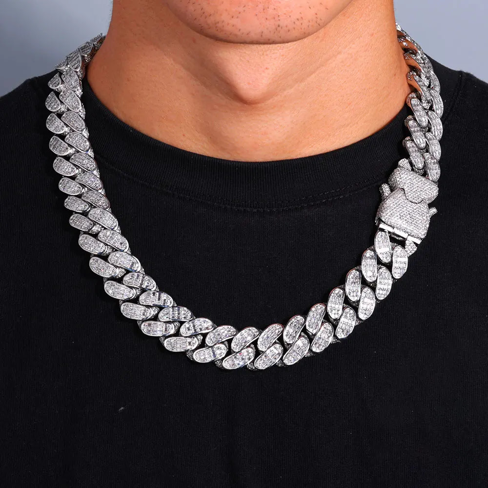 Iced Out Cuban Chain Necklace Stainless Steel 18MM