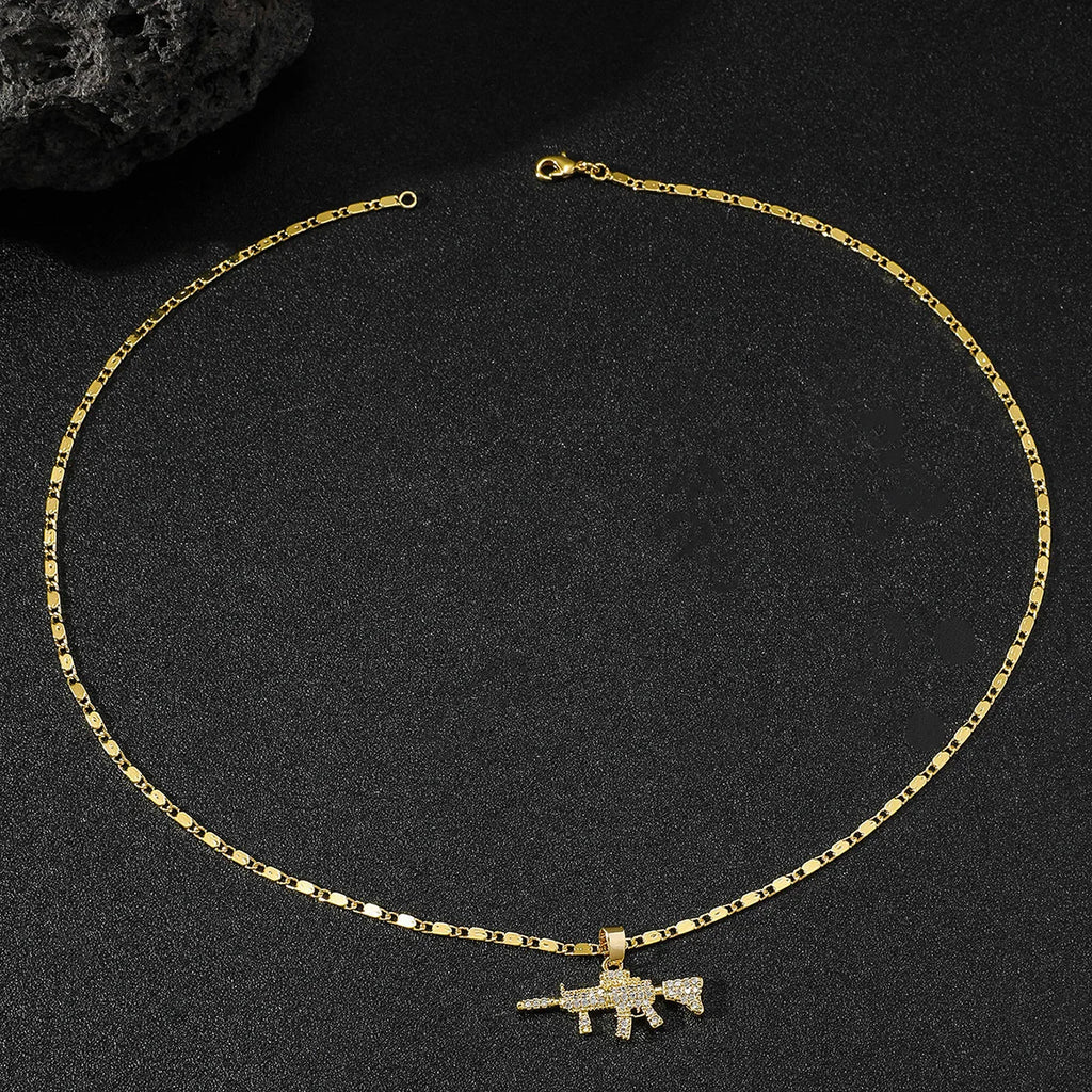 Gold-Tone CZ Dot Charm Pendant Necklace for Men
