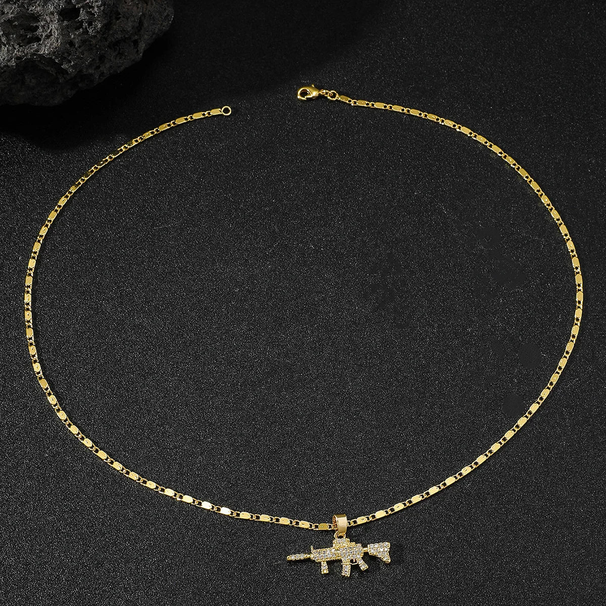 Gold-Tone CZ Dot Charm Pendant Necklace for Men