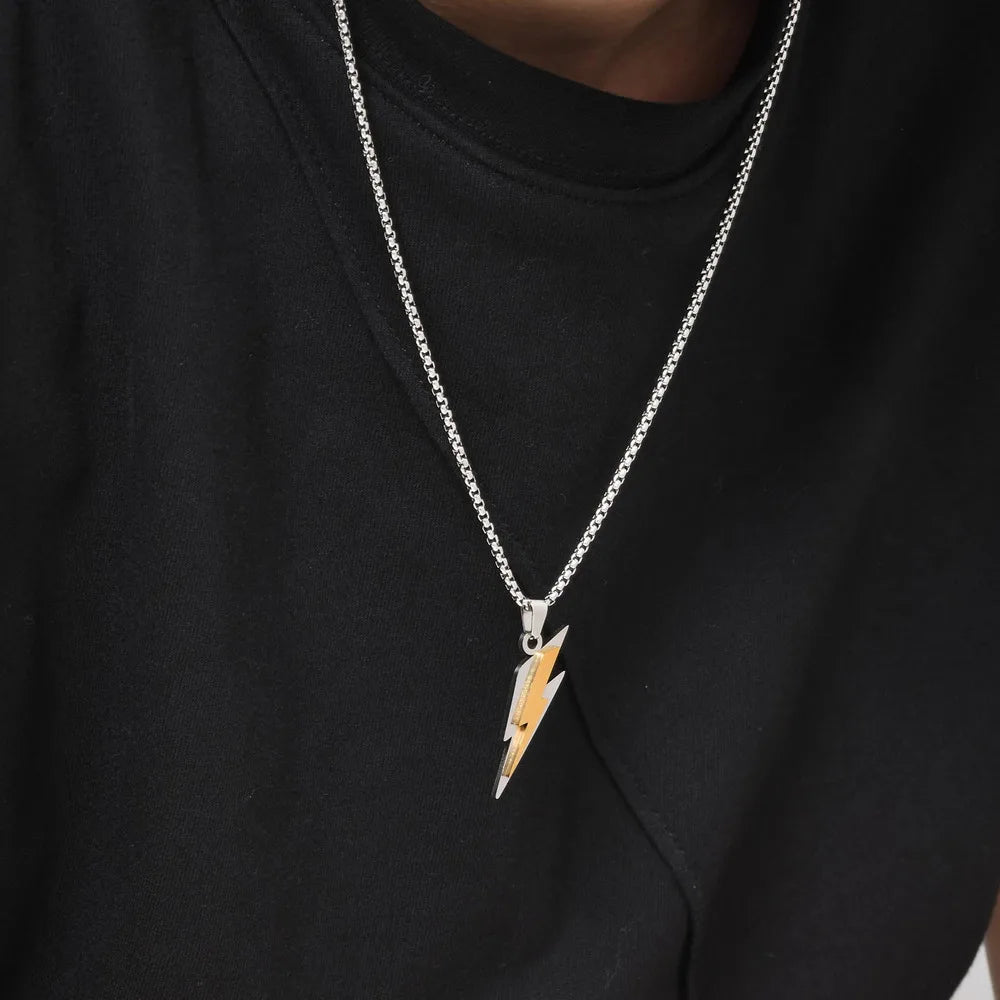 Lightning Bolt Pendant Necklace — Stainless Steel
