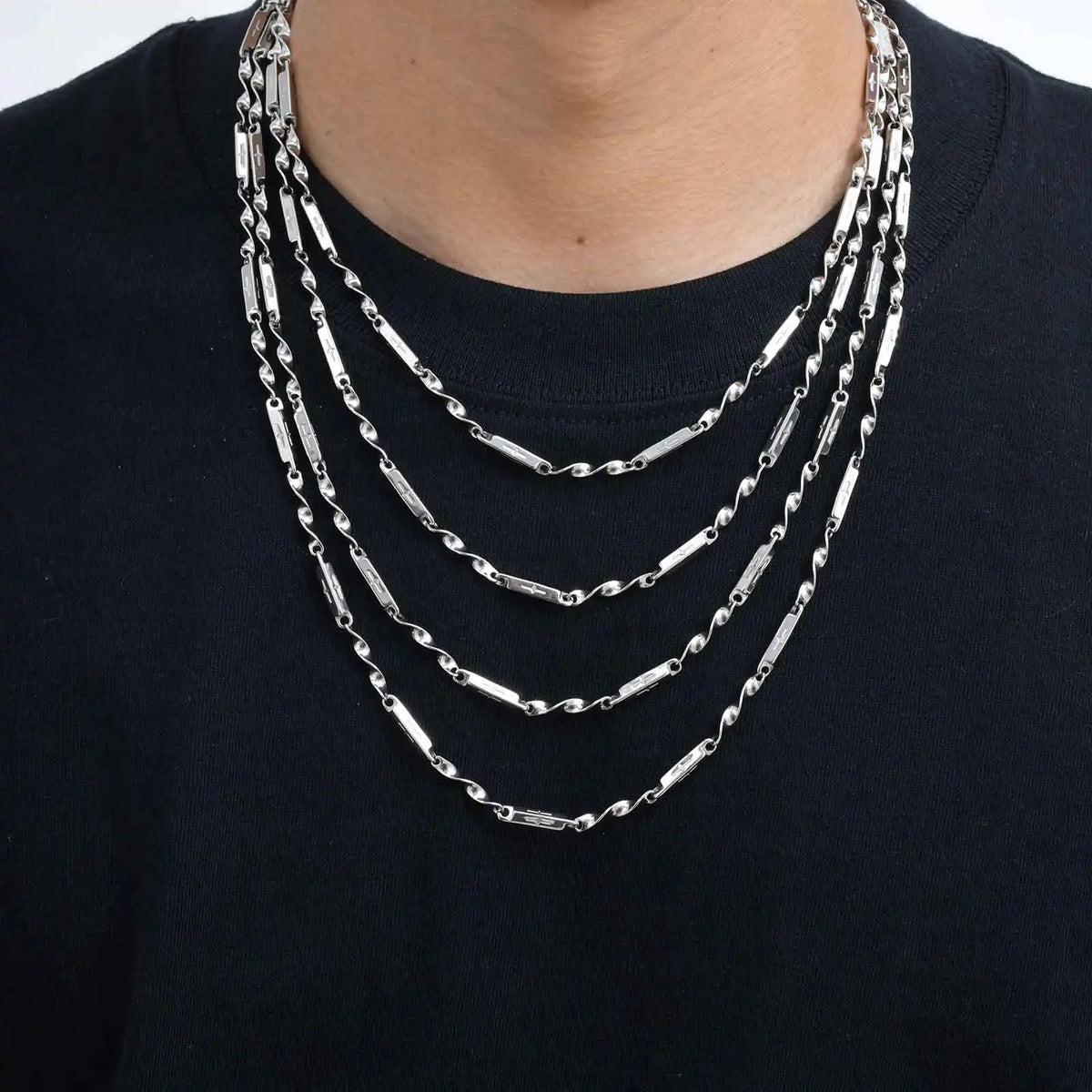 Mobius Bamboo Cross Link Chain Necklace 3mm — Stainless Steel