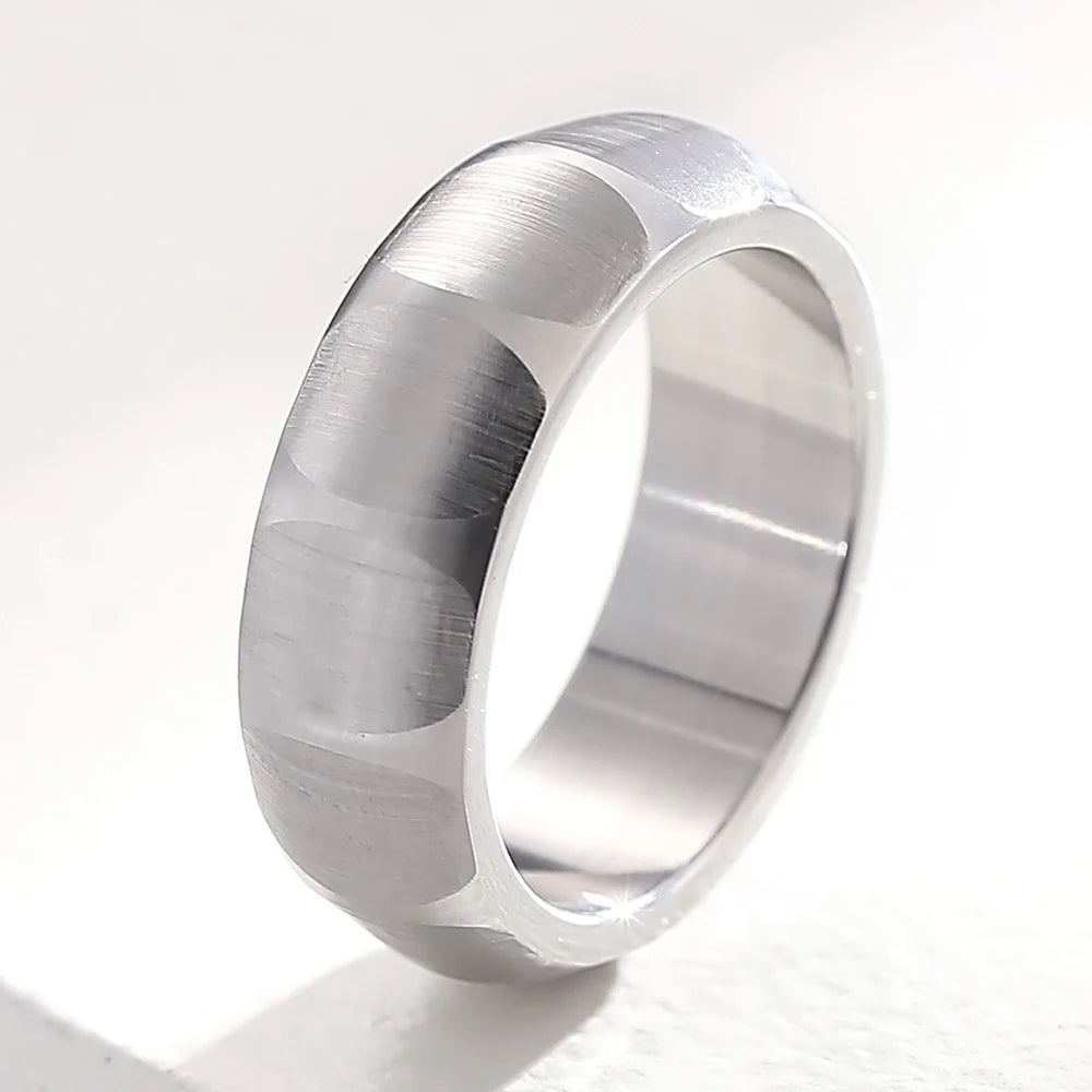 Waterproof Vacuum Plated Gold Color Stainless Steel Men's Ring 7mm Width Brushed Finished with Inner Curve Design Rings