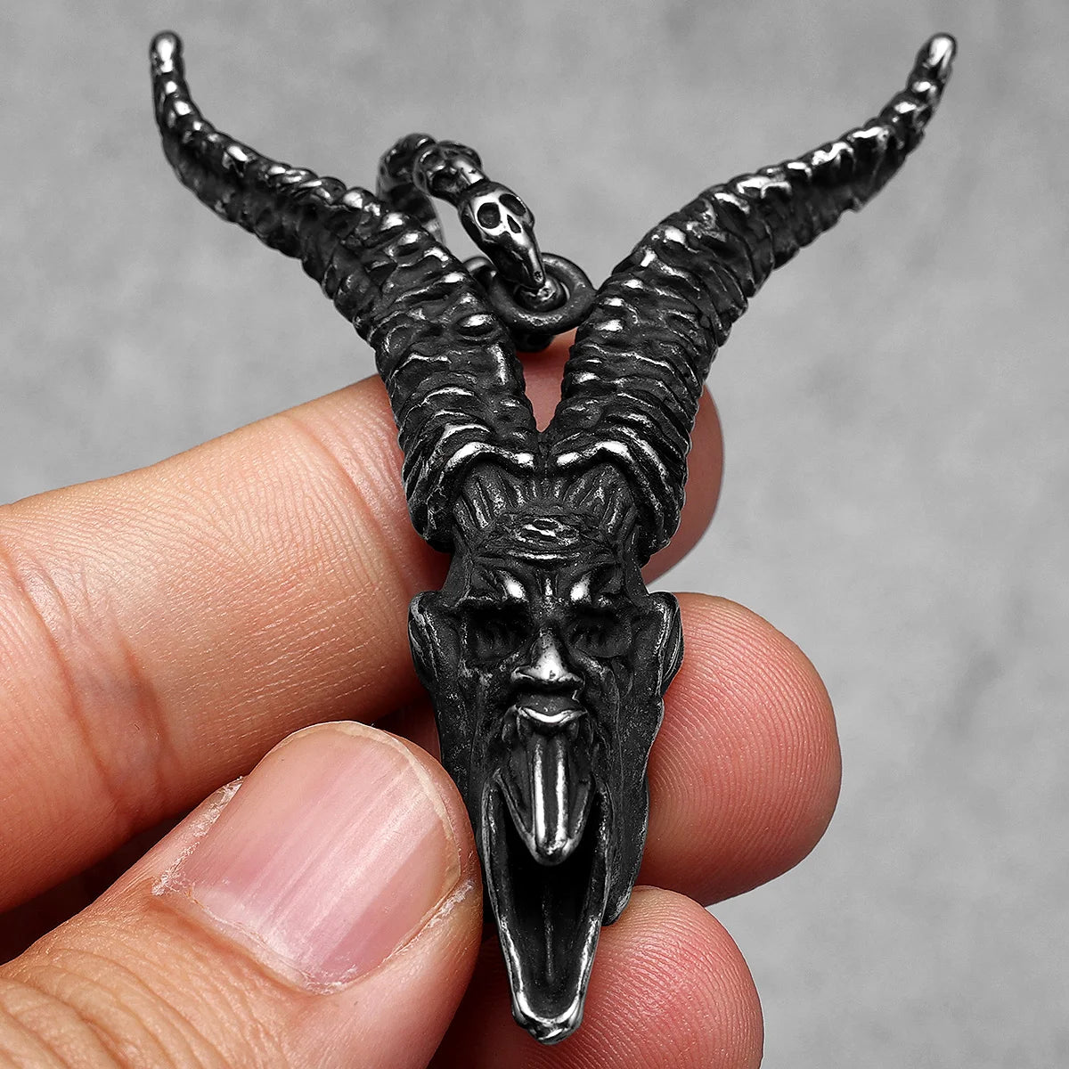 Goat Horn Devil Pendant Necklace — Stainless Steel