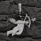 THE BLING KING Iced Full Zirconia Masked Rose Cupid Angel Pendant Necklace Goddess of Love With Arrow 12mm Square Chain Jewelry