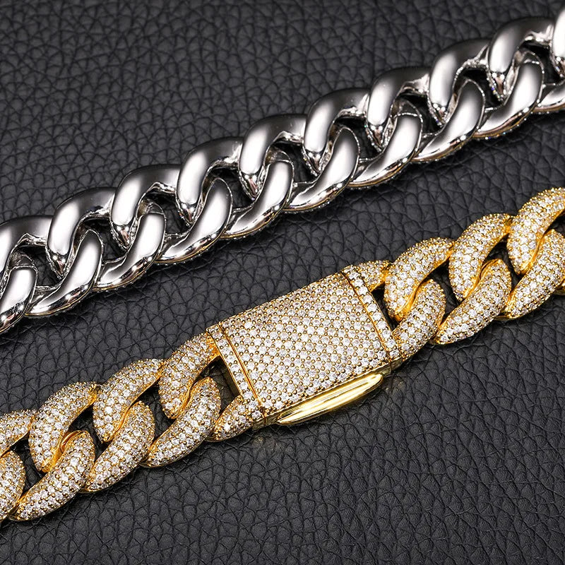 Iced Out Miami Cuban Link Bracelet for Men, Full CZ Diamond Hip Hop Bling Jewelry, Rapper Streetwear Accessory