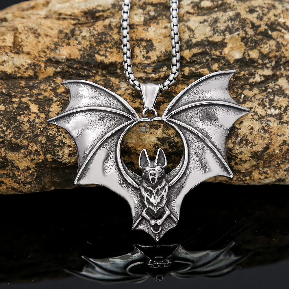 Gothic Bat Stainless Steel Pendant Necklace