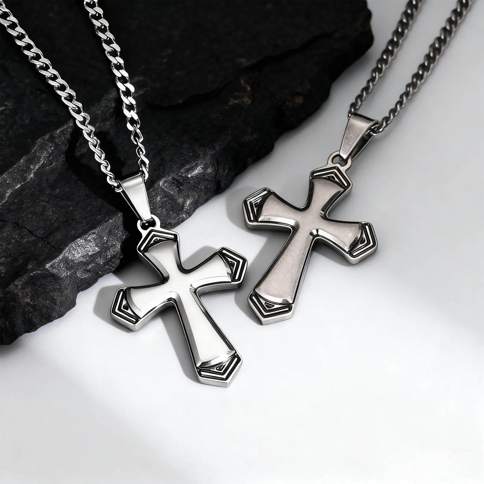 Cross Silver Cuban Chain Pendant Necklace