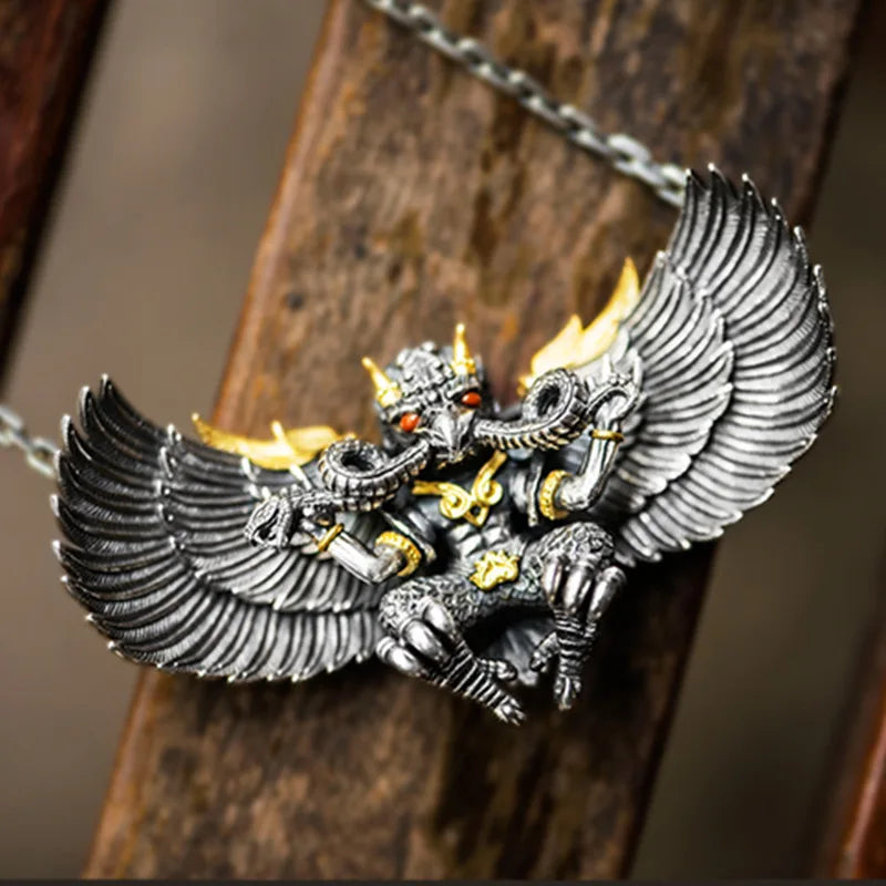 Silver Great Golden-Winged Bird Tibetan Style Men's and Women's Ethnic Style Amulet Decoration Necklace Pendant