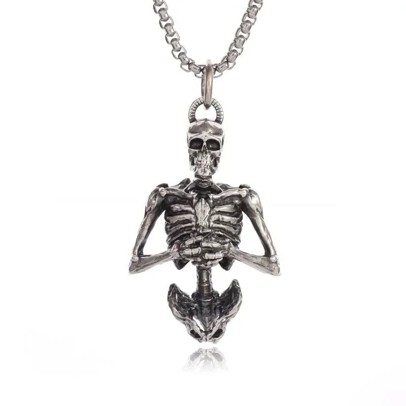 Retro Gothic Golden Cross Skull Pendant Necklace for Men Fashion Party Rock Motorcycle Riding Punk Jewelry Gift