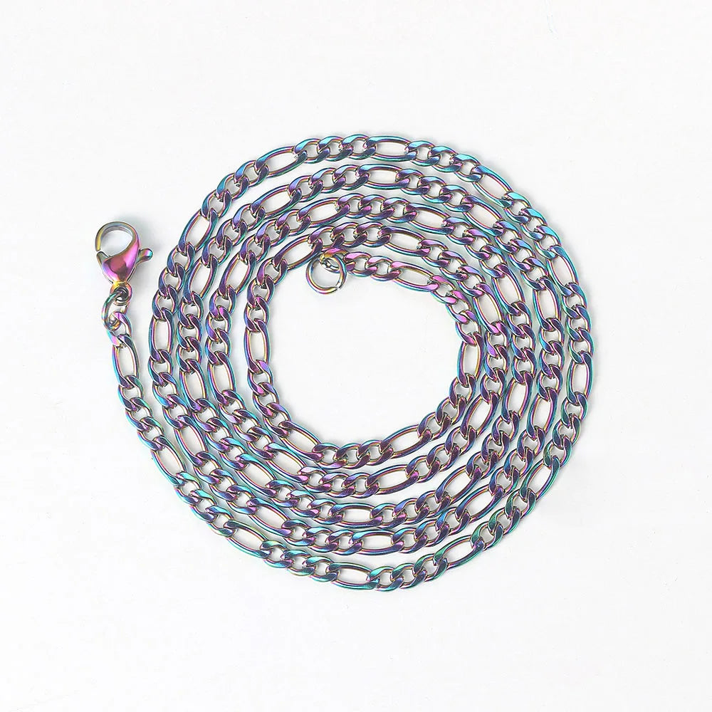 Gold Figaro Cuban Chain Necklace 3MM Stainless Steel