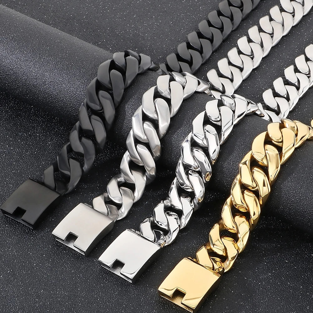 Men's 60CM Long 24MM Width Brushed Solid Stainless Steel Curb Cuban Link Chain Necklace for Men Male On Neck Jewelry