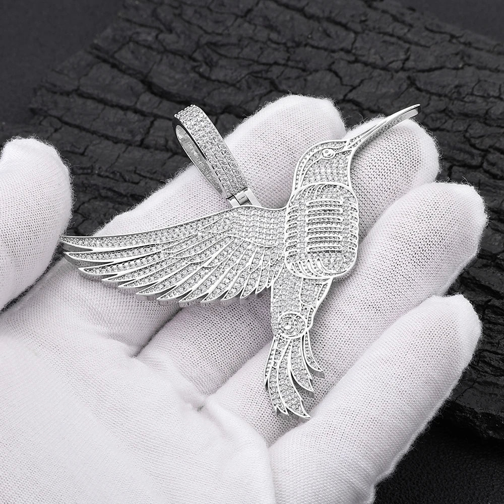Iced Out Hummingbird Rope Chain Pendant Necklace
